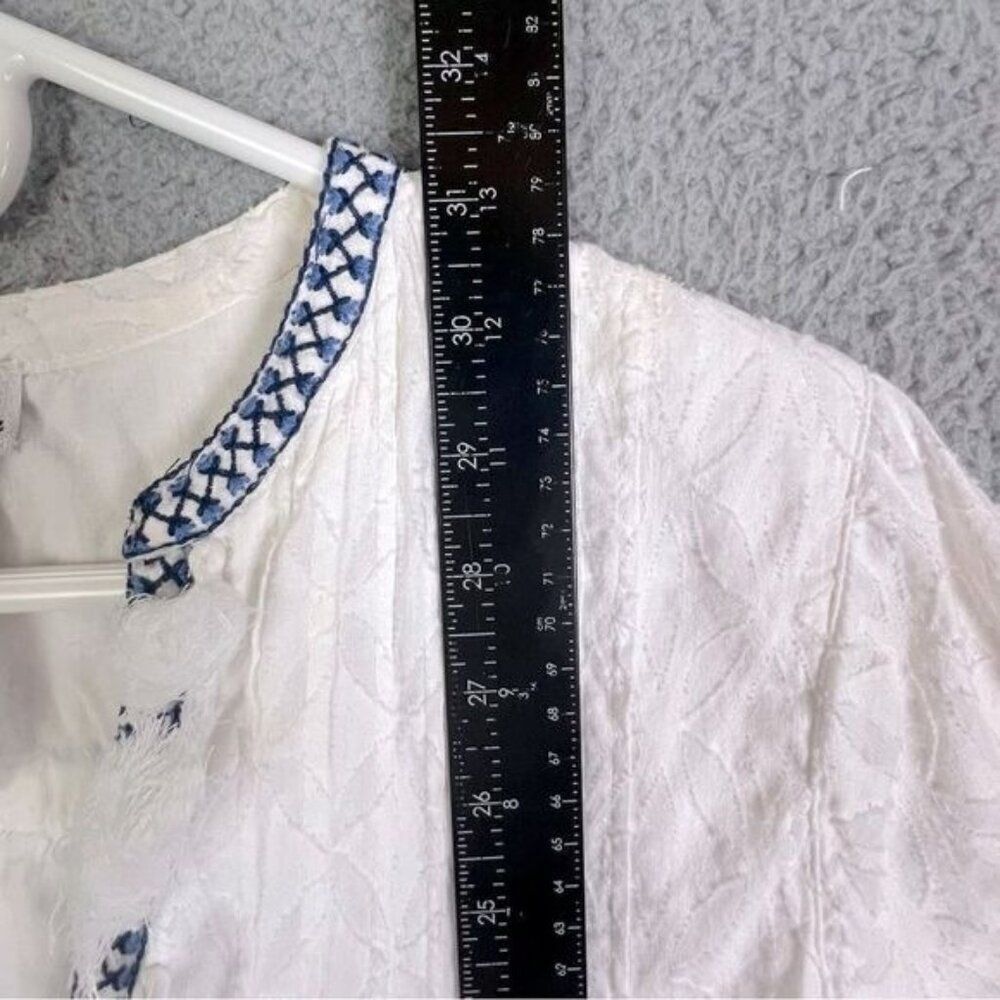 TOMMY BAHAMA WOMENS EMBROIDERED COTTON TIERED TUNIC WHITE WITH BLUE TRIM SIZE M - Picture 6 of 10